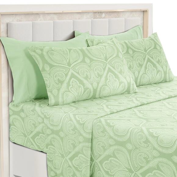 Lux Decor Collection Bed Sheets 6 Pc Queen Size Sheets 1800 Thread Count Green - Picture 1 of 6